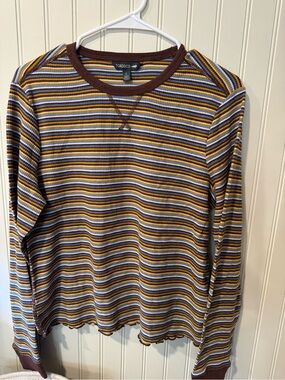 Toad & Co Striped Ribbed Long-Sleeve Shirt in Brown/Yellow/Blue